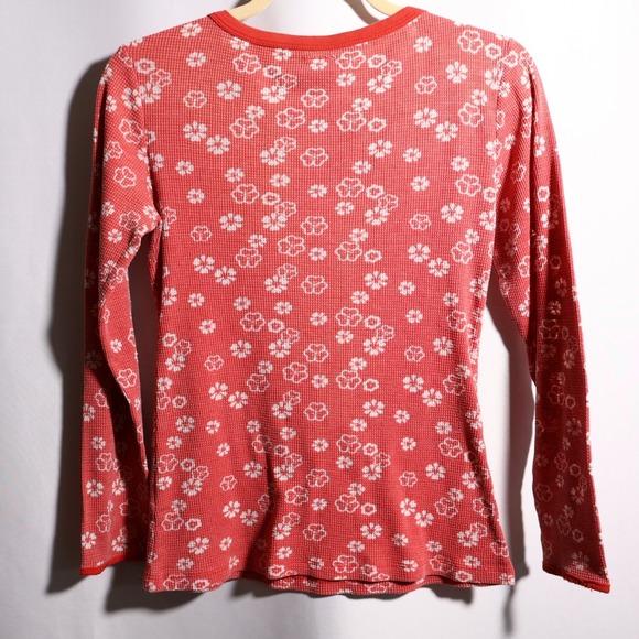 VTG Free People Tomato Red Floral Thermal Top Long Sleeve Y2K M USA Made Grunge - Picture 2 of 8